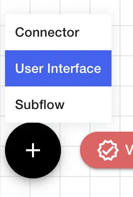 A screenshot of the add (+) button that, when clicked, shows a submenu where "User Interface" is selected