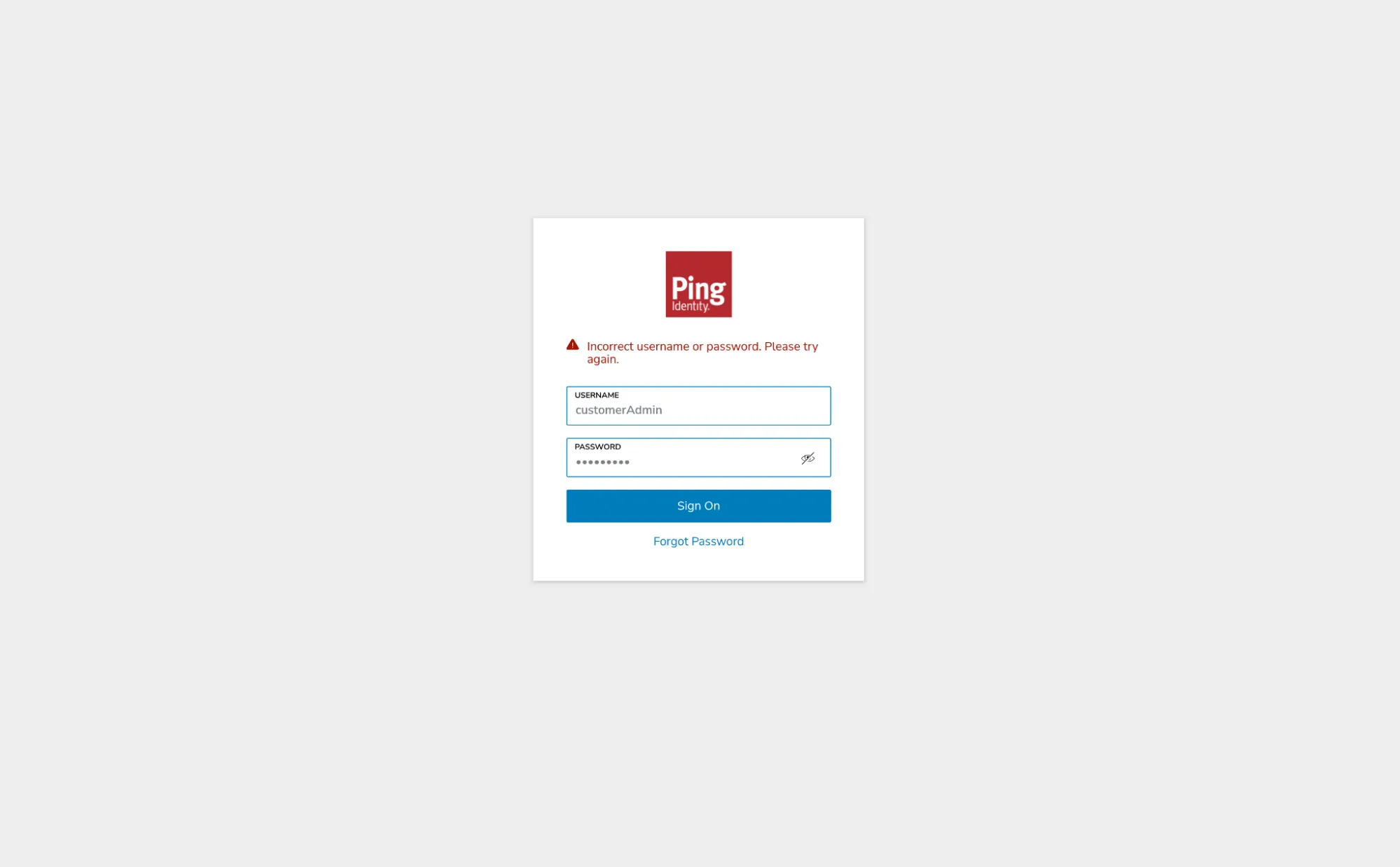 A screenshot of the user flow in which the admin fails a login attempt to an environment they don't have permission to