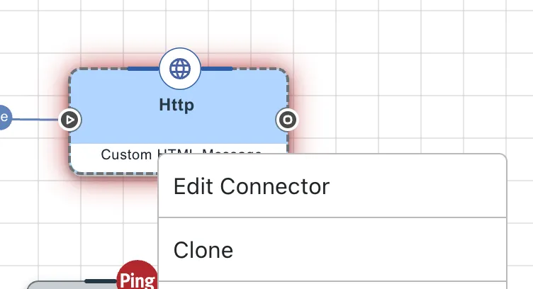 A zoomed-in screenshot of the Http node in which the "Clone" command is clearly visible - displayed after right-clicking the element