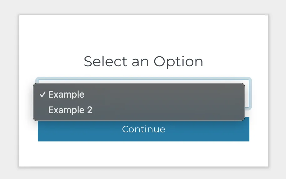 The same select page but in a nicely-formatted card with the appropriate font and input styling