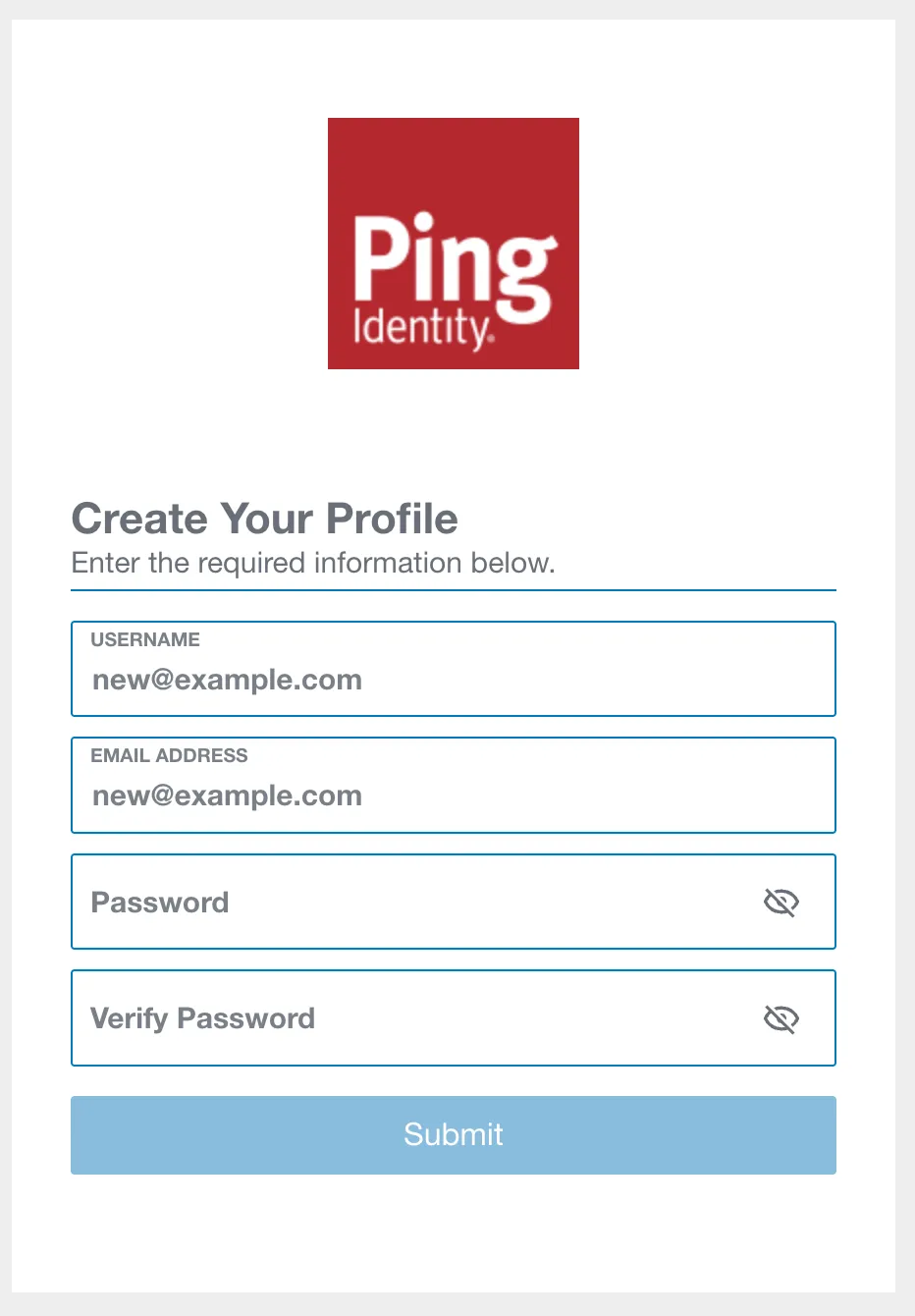 The registration page in which the user has to add their username, email, and password. The username and email address are auto-populated