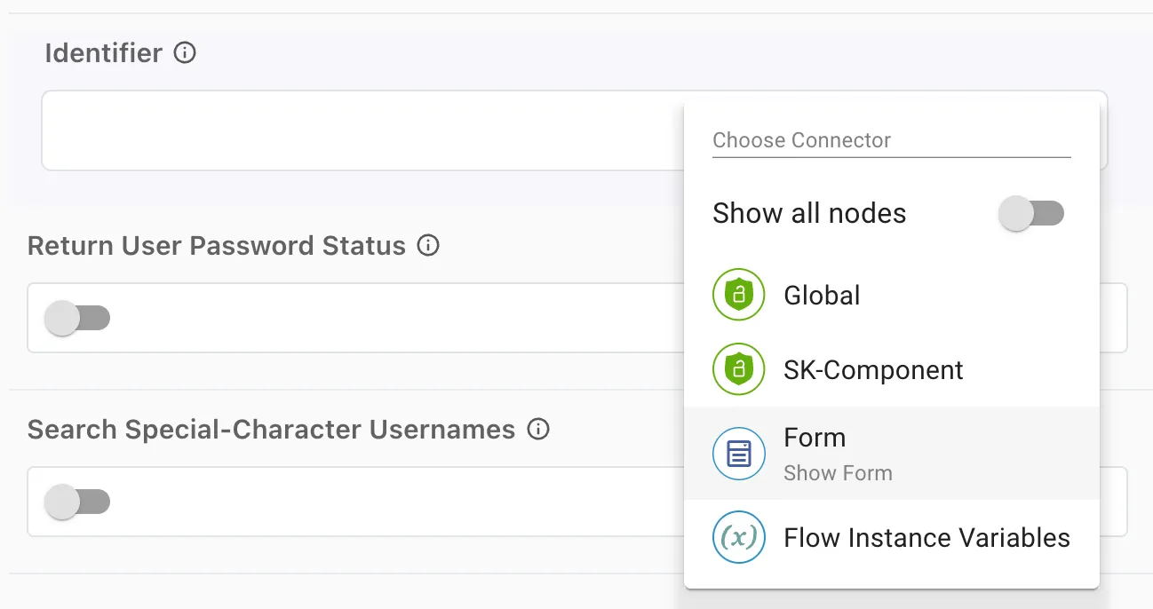A screenshot of the variables selection screen in which Form is highlighted