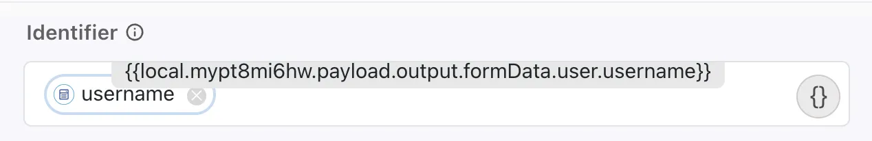 A screenshot of the hovered-over handlebars value on the username field just added
