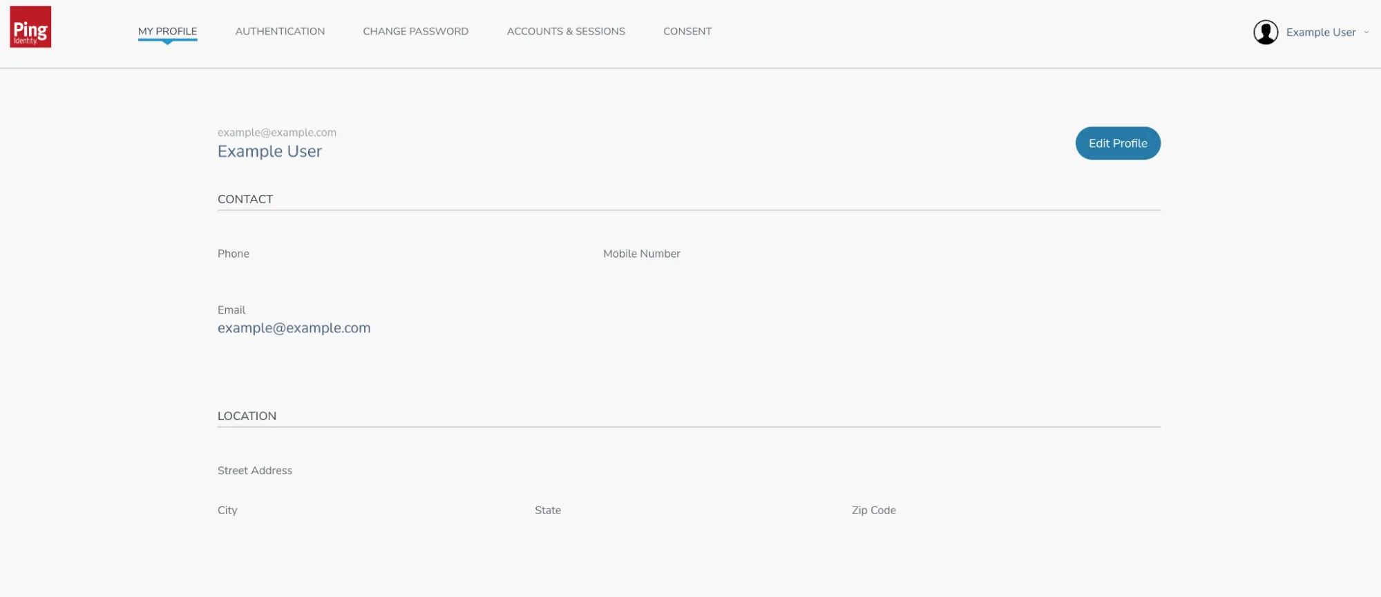 The My Account Page for the example