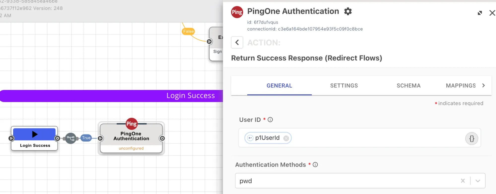 The return success response which is providing the p1userid collected in the teleport