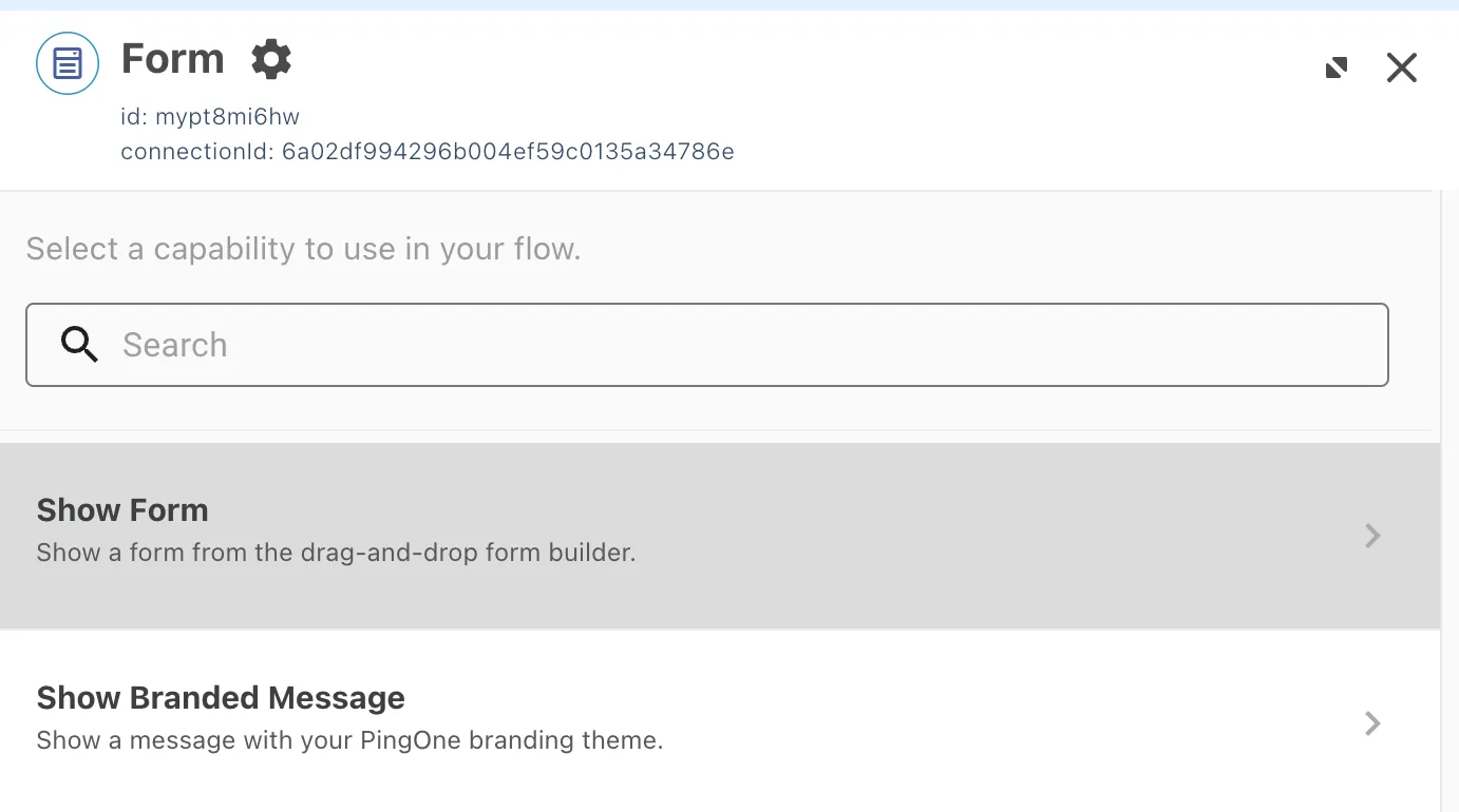 A screenshot of the Form connector in which the "Show Form" trigger has been selected