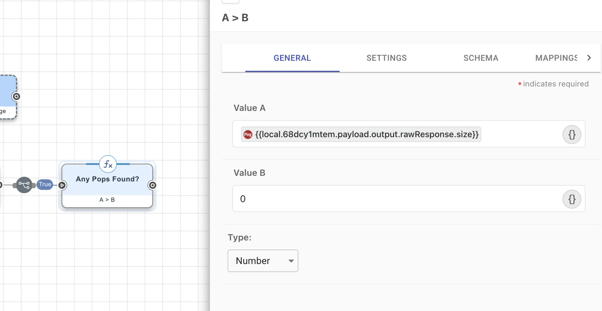 The A > B connector in which the hidden size variable has been added into the A field to be compared against B