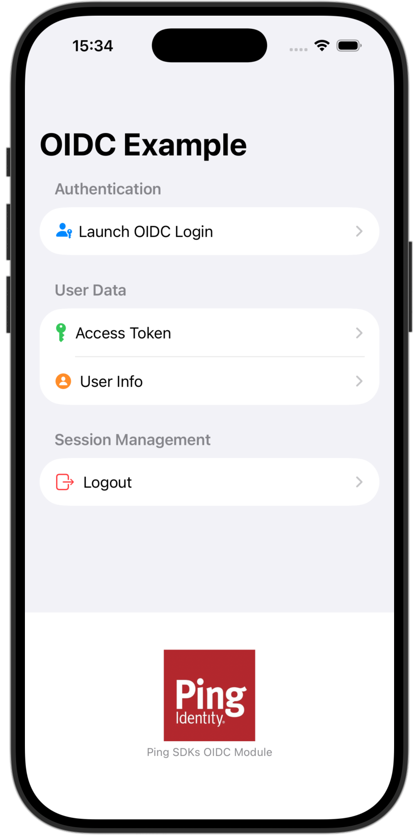 Starting the 'swiftui-oidc-module' sample app on iOS