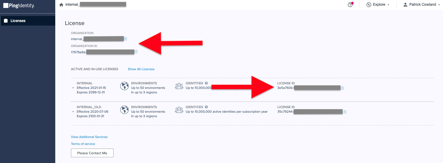 PingOne admin console
